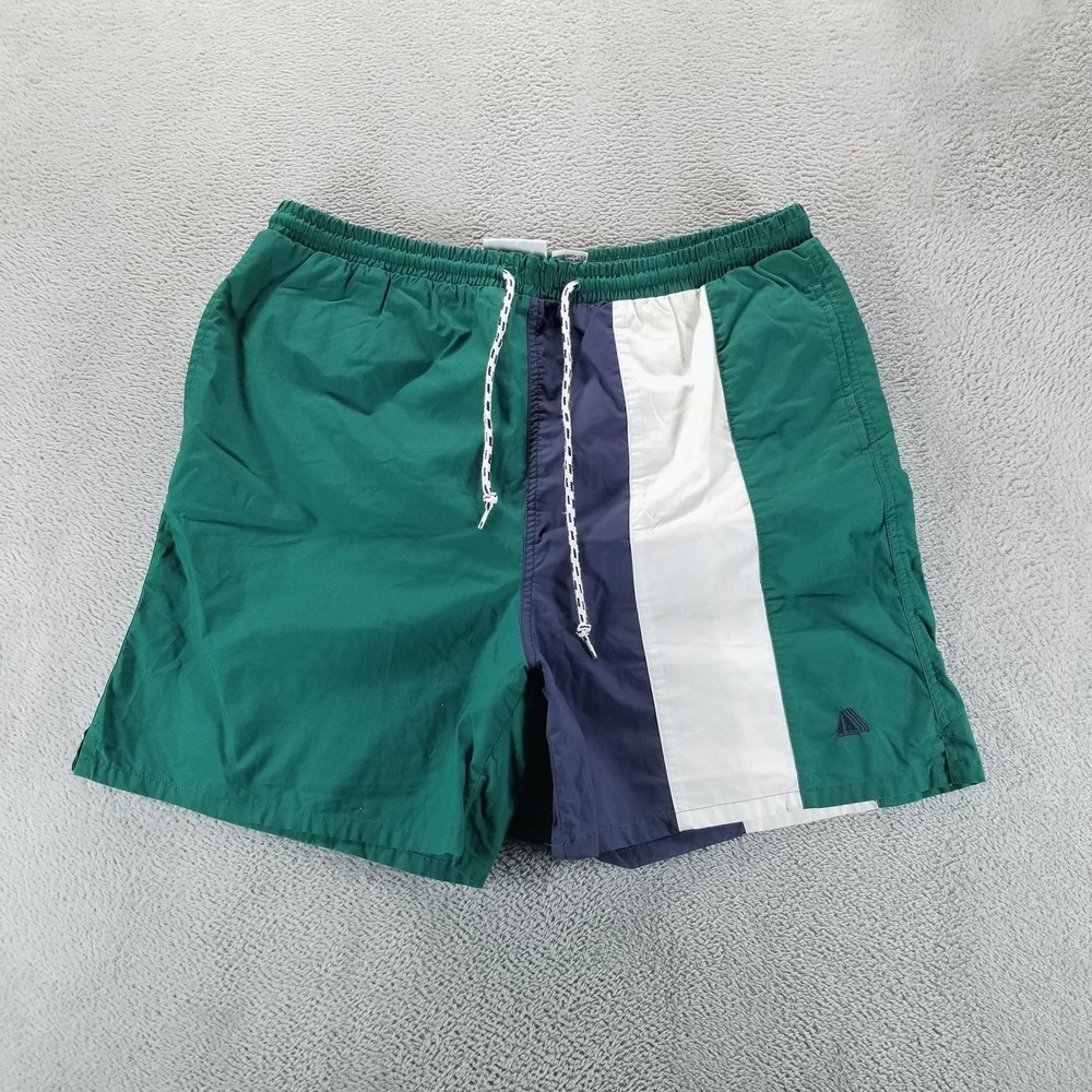 VTG Sears Swim‎ Shorts Mens L Green Colorblock Nautical Lined The Mens Store